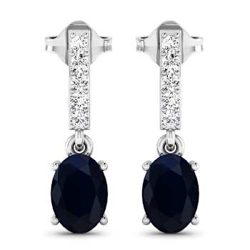 1.50ctw 14K White Gold Blue Sapphire and White Diamond Halo Earrings