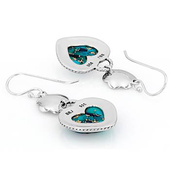 Blended Blue Turquoise And Lapis Lazuli Heart Sterling Silver Dangle
Earrings 14x13mm