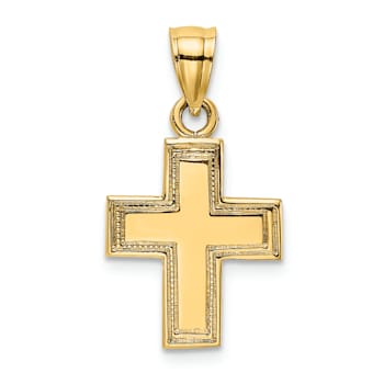 14K Yellow Gold Polished and Textured Cross Charm Pendant
