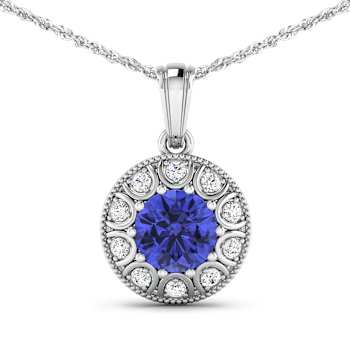2.02ctw 14K White Gold Tanzanite and White Diamond Pendant with 18 inch
Cable Chain