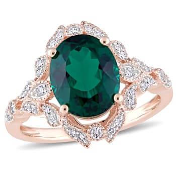 3.50ctw Lab Created Emerald and White Diamond 10k Rose Gold Ring
