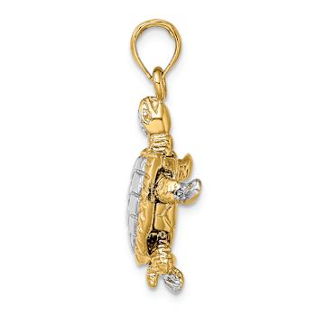 14K Two-tone Gold  3D Textured Land Turtle with Moveable Head Charm
