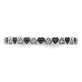 Sterling Silver Stackable Expressions Hearts Black and White Diamond
Ring 0.106ctw