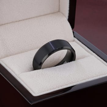 ELISE Black Tungsten Ring with Polished Beveled Edges and Brush Finished
Center 8mm