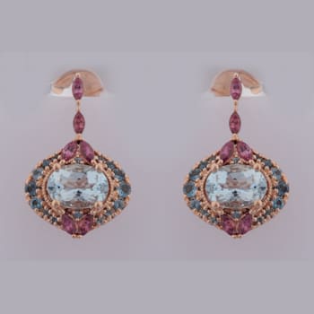 Color Stone 10K Pink Gold Fashion Dangle Earring 2 1/3 Ctw