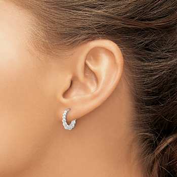 Sterling Silver Beaded Hinged Hoop Earrings