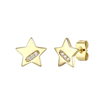 CZ Lucky Star Stud Earrings In 14K Gold Over Brass