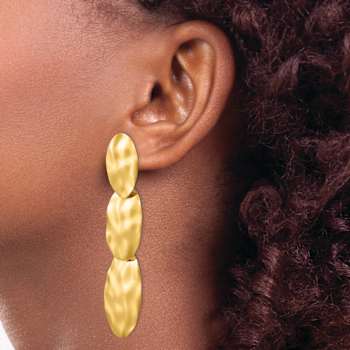 14k Yellow Gold Polished Hammered Dangle Earrings