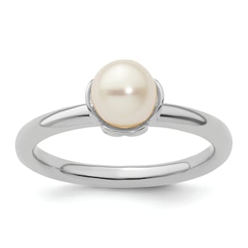 Rhodium Over Sterling Silver Stackable Expressions White Freshwater
Cultured Pearl Ring