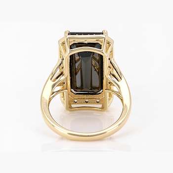 Black Spinel Cocktail Ring In 18K Gold Over Sterling Silver 11.24ctw