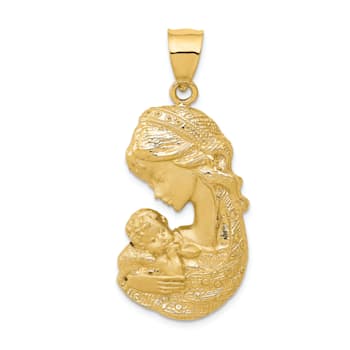14k Yellow Gold Solid Satin and Polished Mother Holding Child Charm
