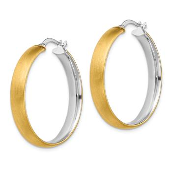 14k Yellow Gold and Rhodium Over 14k Yellow Gold 1 1/4" Large
Polished and Satin Hoop Earrings