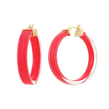 14K Yellow Gold Over Sterling Silver Acrylic and Enamel Flat Illusion
Hoops in Watermelon
