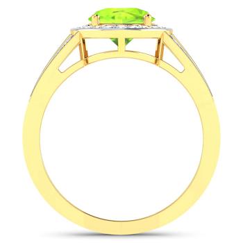 2.04ctw Green Peridot and Diamond 14K Yellow Gold Halo Ring