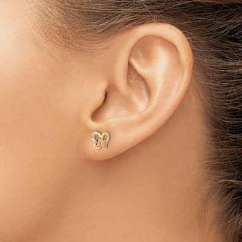 14k Yellow Gold and 14k Rose Gold Polished Cubic Zirconia Butterfly Stud Earrings