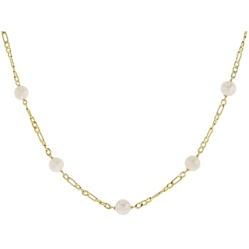 Freshwater Pearl Station Necklace In 18K Gold Over Sterling Silver 22 Inch