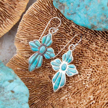 Barse Jewelry Blue Composite Turquoise Cross Sterling Silver Dangle Earrings
