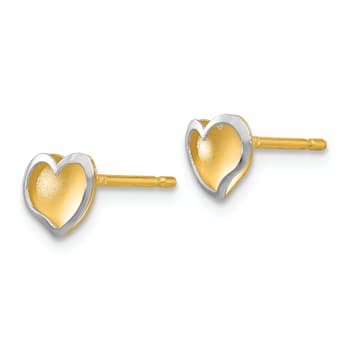 14k Yellow Gold and 14k White Gold 3mm Polished Satin Heart Stud Earrings