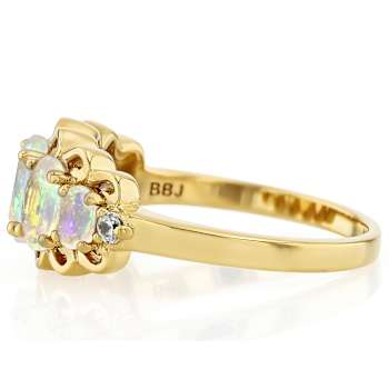 Opal And White Zircon Band Ring In 18K Gold Over Sterling Silver 1.17ctw