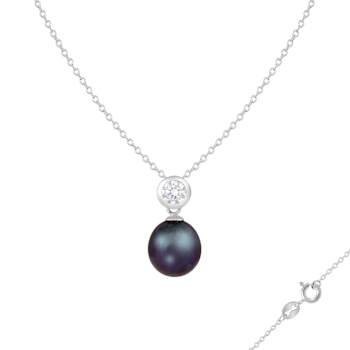 7-8mm Black Cultured Freshwater Pearl Sterling Silver Pendant W/Chain