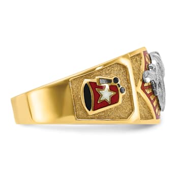 10K Two-Tone Yellow and White Gold Men's Textured and Enameled Masonic
Shriner's Ring