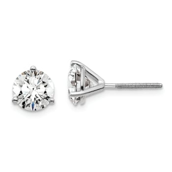 Rhodium Over 14K Gold Certified Lab Grown Diamond 2ct. VS/SI GH+, 3
Prong Screwback Earrings