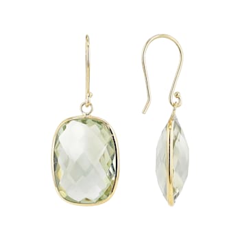 Green Prasiolite 14k Yellow Gold Dangle Earrings 18.00ctw