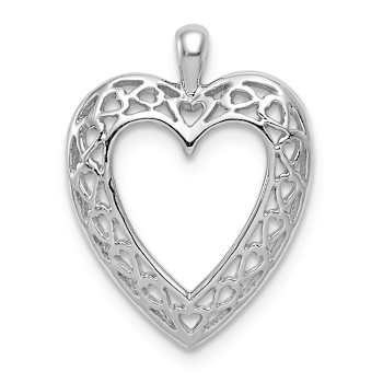 Rhodium Over 14k White Gold Cut-Out Heart Pendant
