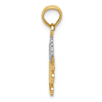 14k Two-tone Gold  Polished and Textured Princess with Crown Pendant