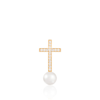 White Cultured Freshwater Pearl and Diamond 14K Yellow Gold Pendant 6-6.5mm