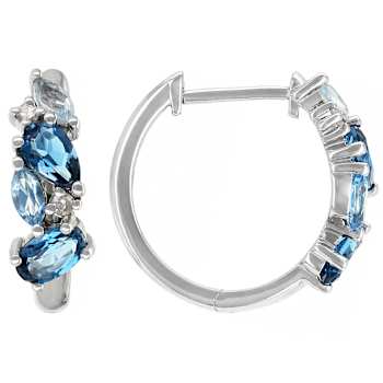 Multi-Blue Topaz Hoop Earrings In Rhodium Over Solid 10K White Gold 1.29ctw