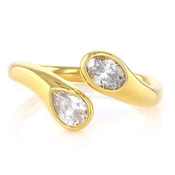 Oval And Pear Moissanite Bypass Two-Stone Ring In 14K Gold Over Sterling Silver
