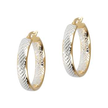 Sterling Silver and 18K Yellow Gold Over Sterling Silver Diamond Cut
Two-tone 1" Hoop Earrings
