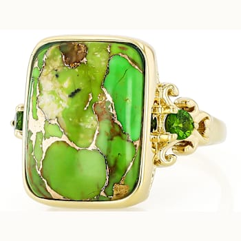 Green Turquoise And Chrome Diopside Ring In 18K Gold Over Sterling
Silver 0.21ctw