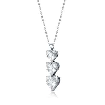 Heart Shape CZ Three-Stone Pendant In Sterling Silver