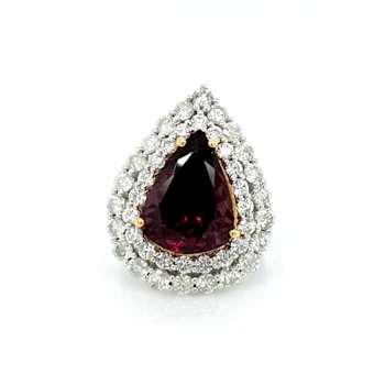 10.95 Ctw Garnet and 3.08 Ctw White Diamond Ring in 14K 2-Tone
