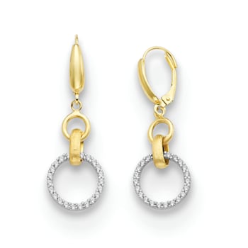 14K Two-tone Gold Diamond Dangle Leverback Earrings