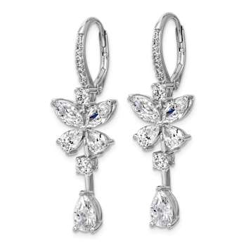 Rhodium Over Sterling Silver Fancy Cubic Zirconia Butterfly Dangle
Leverback Earrings