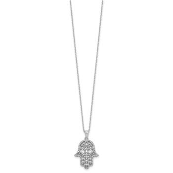 Rhodium Over Sterling Silver Polished Cubic Zirconia Hamsa Necklace
