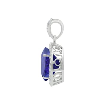 14K White Gold Oval Tanzanite and Diamond Pendant 3.31ctw