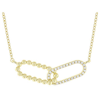 Delicate Oval Link CZ Pendant Necklace In 18K Gold Over Sterling Silver
