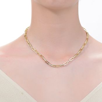 Pave CZ Chain Necklace In 14K Gold Over Sterling Silver