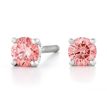 Pink Lab-Grown Diamond 14K White Gold Solitaire  Stud Earrings 0.50ctw