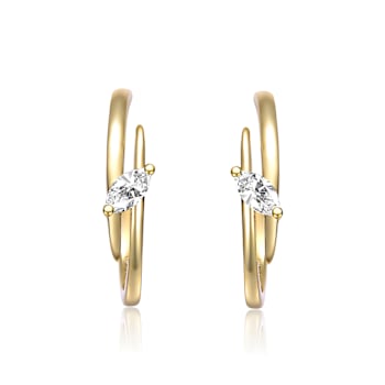 CZ Double Curve C-Hoop Earrings In 14K Gold Over Sterling Silver
