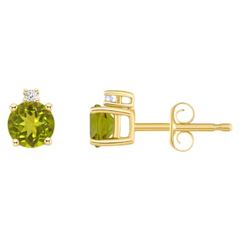 4mm Round Peridot with Diamond Accents 14k Yellow Gold Stud Earrings