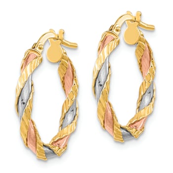14k Yellow Gold and Rhodium Over 14k Yellow Gold 7/16" Textured
Twisted Hoop Earrings