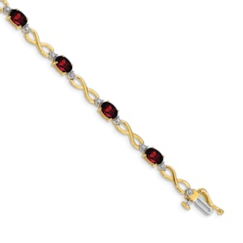 14k Yellow and White Gold with Rhodium Over 14k Yellow Gold Garnet and
Diamond Infinity Bracelet