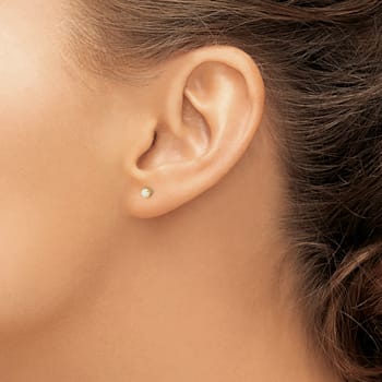 14K Yellow Gold Synthetic Lab Created Opal Post Earrings