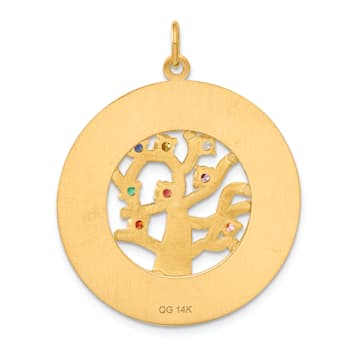 14k Yellow Gold Textured Cubic Zirconia TREE OF LIFE Pendant