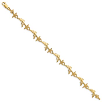 14k Yellow Gold Textured Dolphin and Starfish Link Bracelet